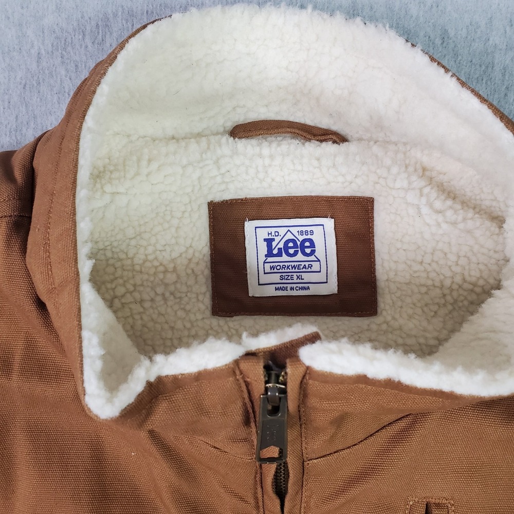 Lee Workwear Vest Mens XL Brown Canvas Sherpa Lined Zip Pockets LM33VT687 - Picture 8 of 13